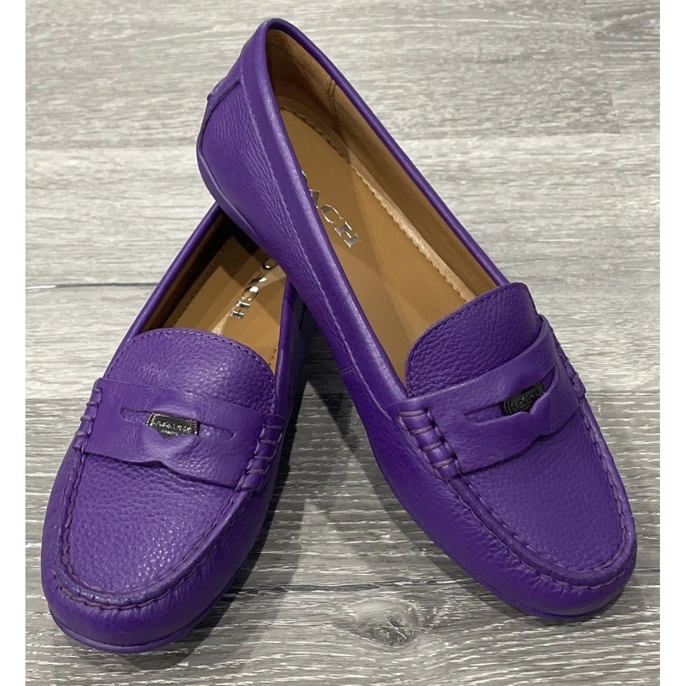 COACH PENNY‎ Pebble Grain Leather  Purple Women's 6.5 M Loafers Q8785 NWB - Picture 2 of 10